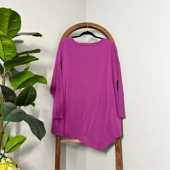 Soft Surroundings 1X Pink Asymmetrical Hem Dolman Sleeve Jersey Knit Top - Picture 3 of 8